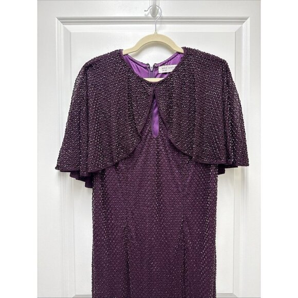 Mac Duggal Size 16 Purple 5948 Cape Sleeve Beaded Formal Cocktail Dress $598 New - Picture 5 of 9